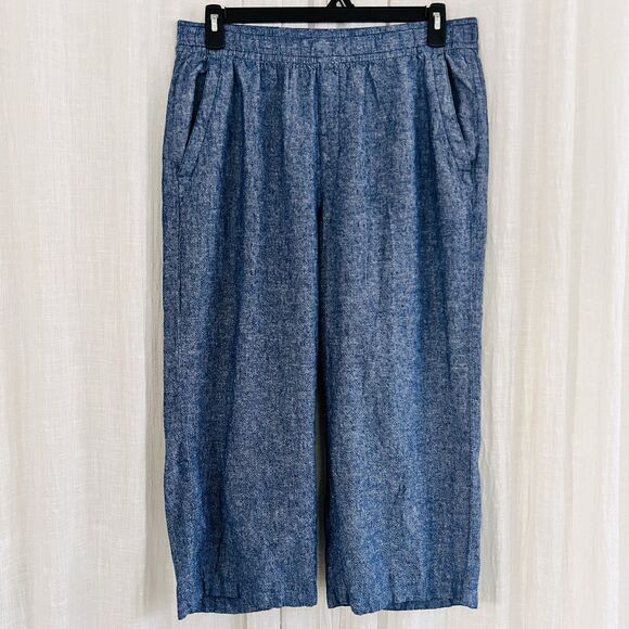 Old Navy Blue Linen Blend High Rise Wide Leg Cropped Pants Boho Earthy - Large - Picture 1 of 8